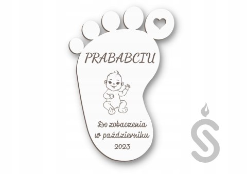 Stopka dziecka magnes - Zaproszenie dla Prababci na Chrzest i Narodziny